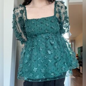 Floral Sheer Green Blouse